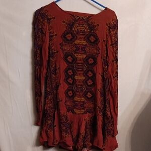 Free People Red and Purple Patterned Top Size S